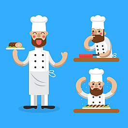 扁平可愛的卡通廚師元素