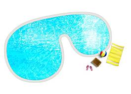 卡通藍色泳池旅游季png元素
