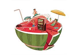 卡通夏季海邊度假png元素