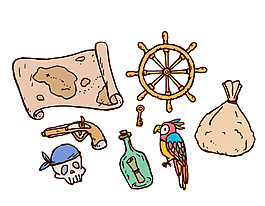 手绘海盗标志性物品矢量图