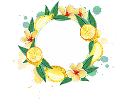卡通黃色檸檬花環(huán)元素