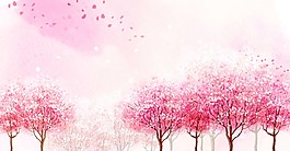 浪漫唯美桃花林海報背景