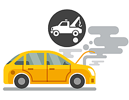 手繪汽車(chē)故障等拖車(chē)矢量圖