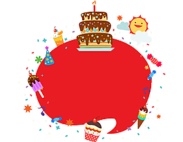 手繪彩色生日蛋糕裝飾元素圖