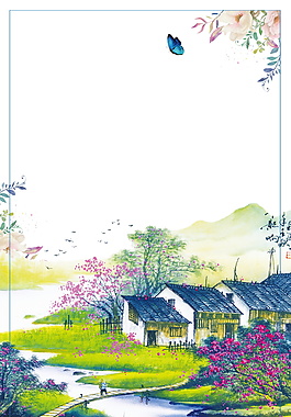 唯美花枝旅行古建筑廣告背景