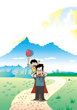 与父亲同乐卡通文艺蓝色背景