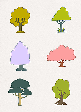 彩色卡通树矢量树木合集