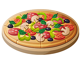 卡通海鮮肉類披薩元素