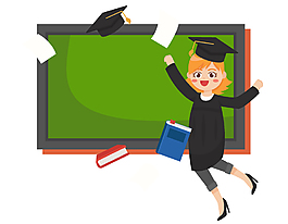 卡通教室畢業(yè)學(xué)士服元素