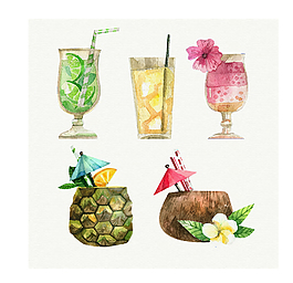 水彩繪夏天飲料插畫(huà)