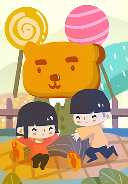 卡通小熊游戲兒童節(jié)背景圖