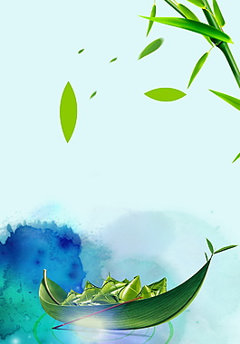 清新端午節(jié)粽葉龍舟粽子海報背景圖