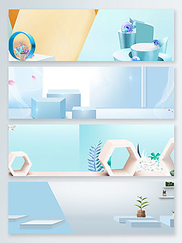 立體方塊夏季上新banner背景