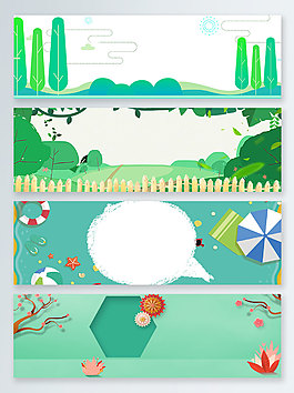 綠色夏季清涼卡通夏季促銷(xiāo)banner背景