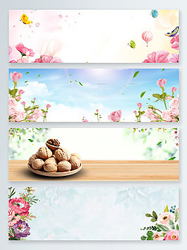 核桃花卉夏季促销banner背景