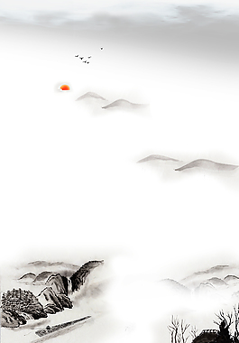 中国风复古水墨晕染山水背景