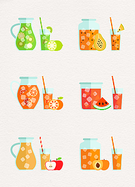矢量手繪六瓶卡通果汁