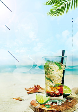 大氣夏日海邊果汁飲料海報(bào)背景設(shè)計(jì)