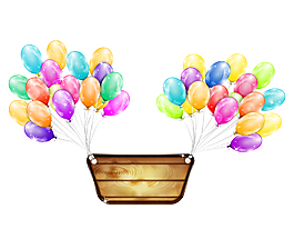 卡通木桶浴桶彩色气球元素