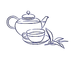 手繪簡約茶壺茶杯矢量圖