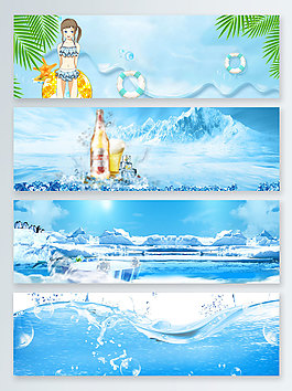涼爽水冰夏季促銷banner背景