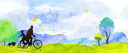 父親節(jié)手繪藍(lán)色海報(bào)banner背景