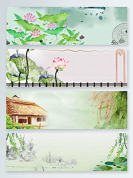綠色中國風(fēng)竹子banner背景