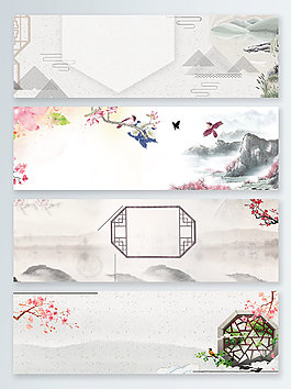 窗格水墨中国风banner背景