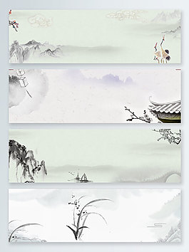 房檐水墨中国风banner背景