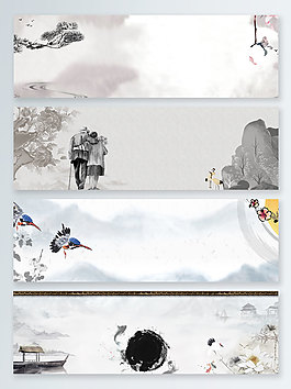 假山水墨中國風banner背景