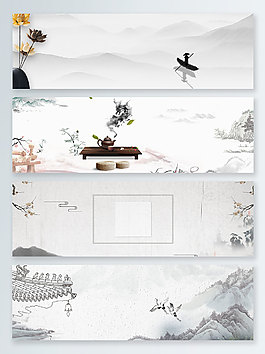灰色茶壺水墨中國風banner背景
