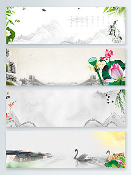 鴛鴦水墨中國風banner背景