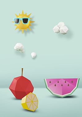 卡通立体苹果西瓜太阳海报背景设计
