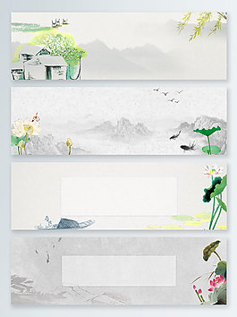 怀旧黑白水墨中国风banner背景