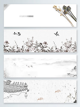 蝴蝶黑白水墨中國風(fēng)banner背景