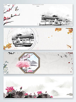 荷花建筑中國風(fēng)邊框banner背景