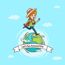 可愛卡通旅行的人物插畫