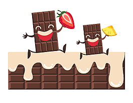 矢量卡通草莓牛奶巧克力