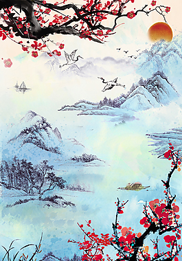 中國風山水意境裝飾畫背景