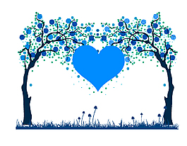 浪漫蓝色爱心大树矢量图