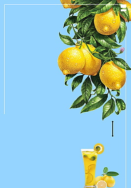 高清檸檬汁邊框背景素材