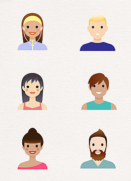 扁平化卡通人物頭像矢量圖