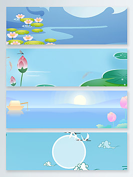 卡通荷花banner背景