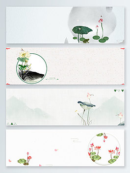 水墨遠(yuǎn)山荷花banner背景