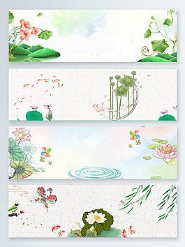 柳葉風(fēng)箏手繪唯美荷花banner背景