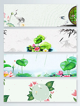 中國風(fēng)手繪唯美荷花banner背景
