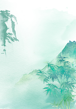 清新綠色中國風山水水墨背景
