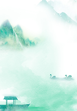 清新綠色中國風山水水墨背景