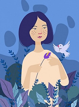 年轻美女植物插画ai矢量素材下载