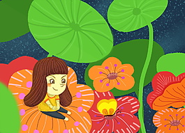 夏季荷塘花仙子海報背景圖